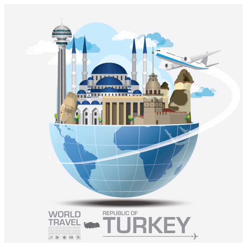 创意矢量土耳其旅行概念的插图