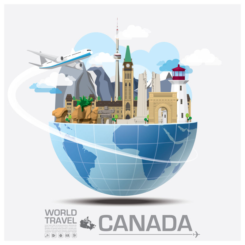 创意矢量加拿大旅行概念的插图