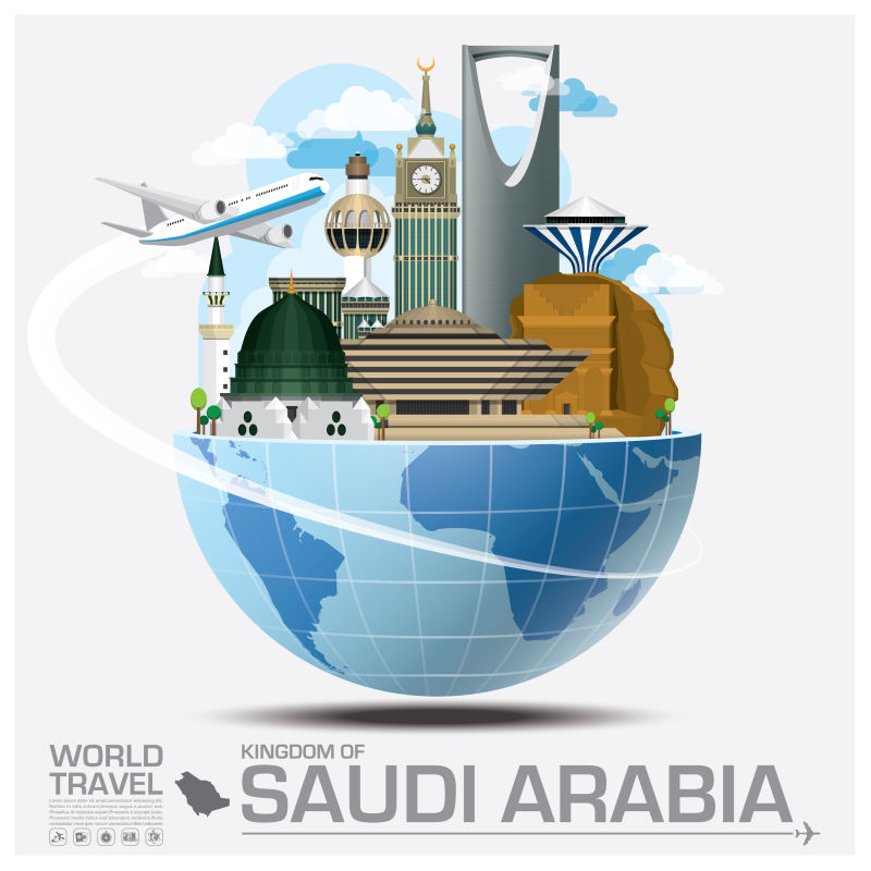 创意矢量沙特旅行概念插图