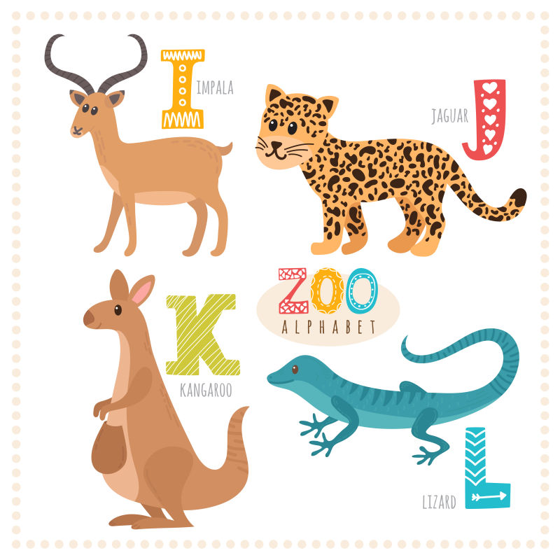 创意可爱的动物字母表的矢量插图