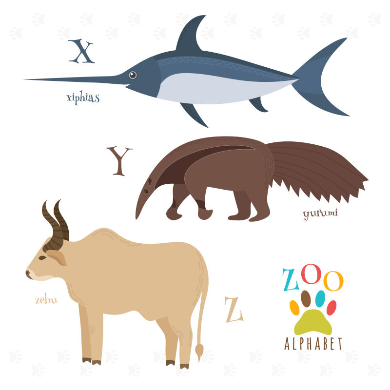 抽象字母和动物的矢量插图
