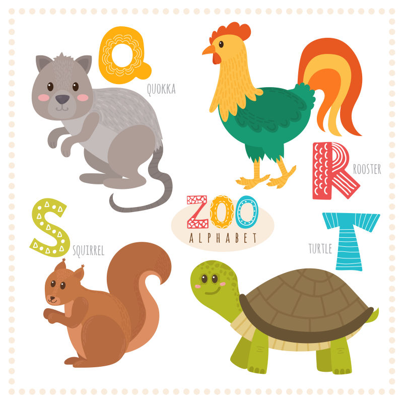创意矢量可爱动物字母表插图
