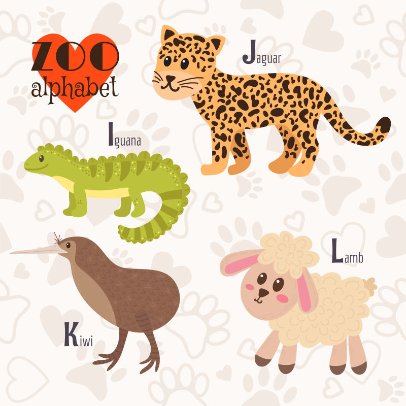 矢量可爱的卡通动物和字母插图