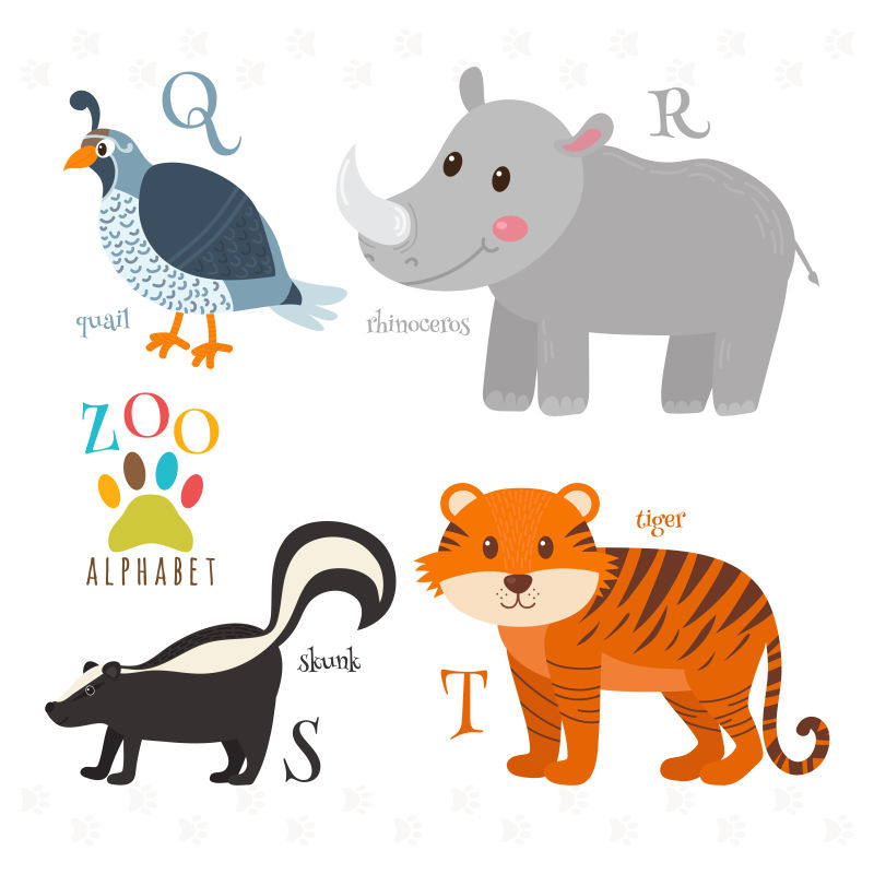 创意矢量卡通风格的动物字母插图