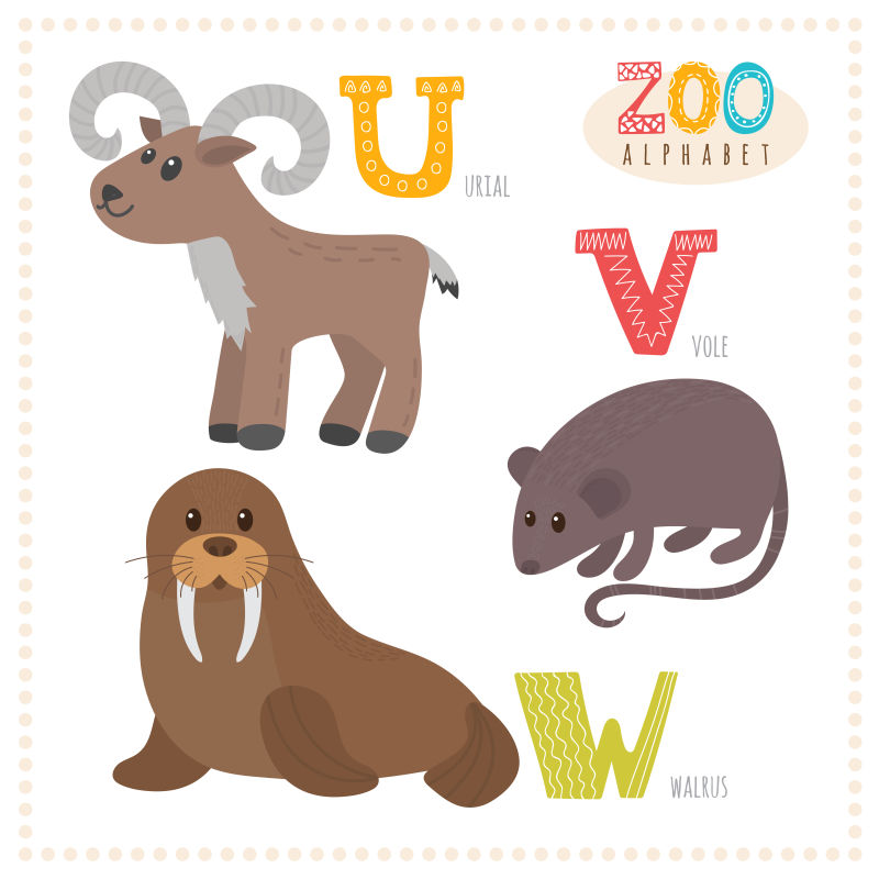 矢量可爱的动物字母表设计插图