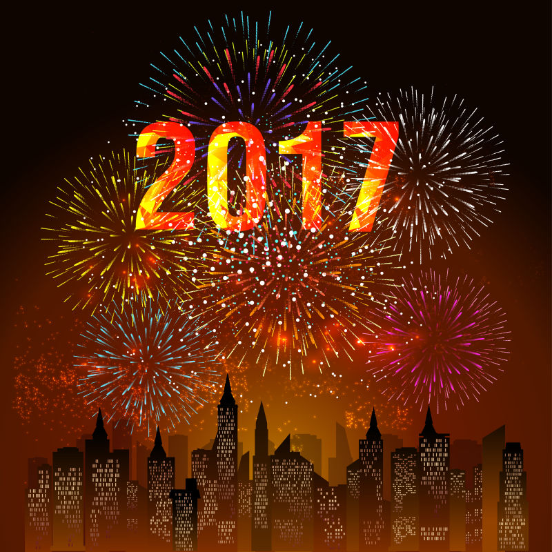 矢量的2017新年烟花插图