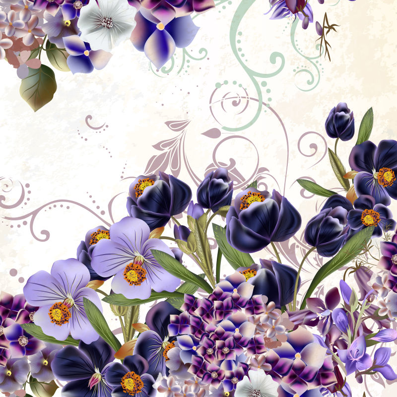 矢量手绘紫色花朵的创意插图