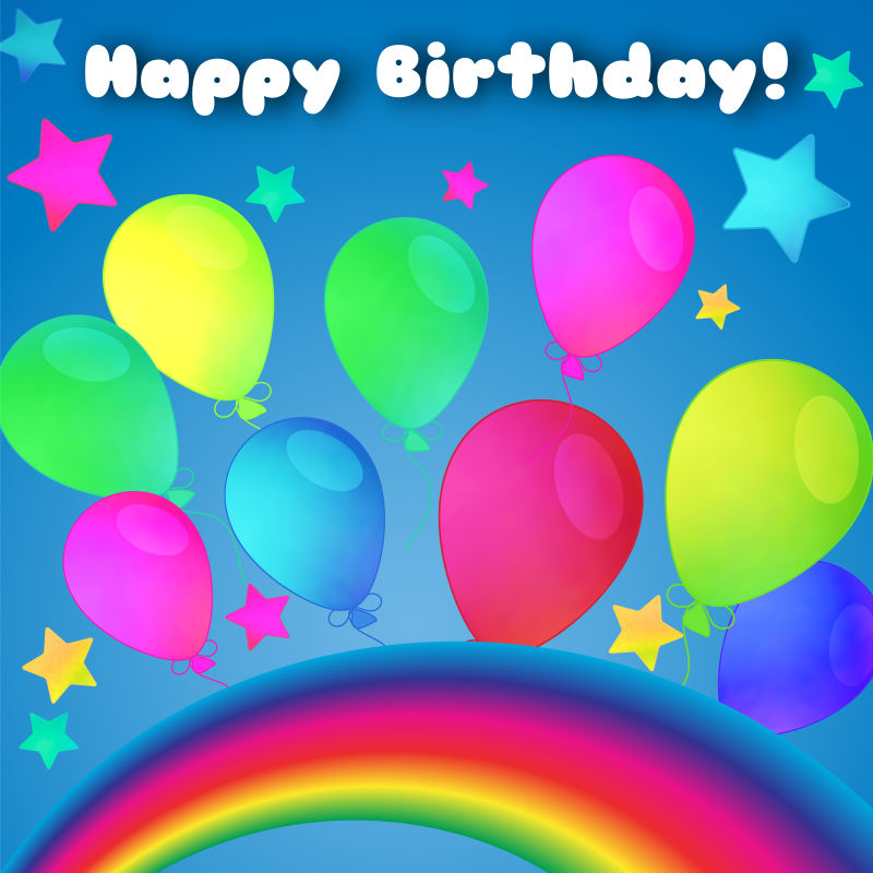 彩色气球背景的生日卡片矢量设计