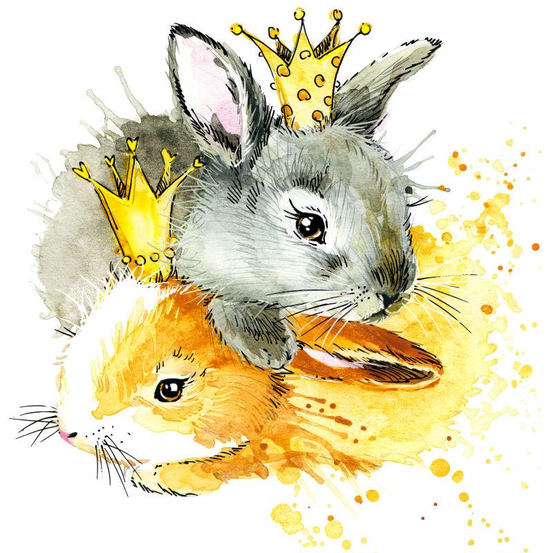 两只带着皇冠的兔子