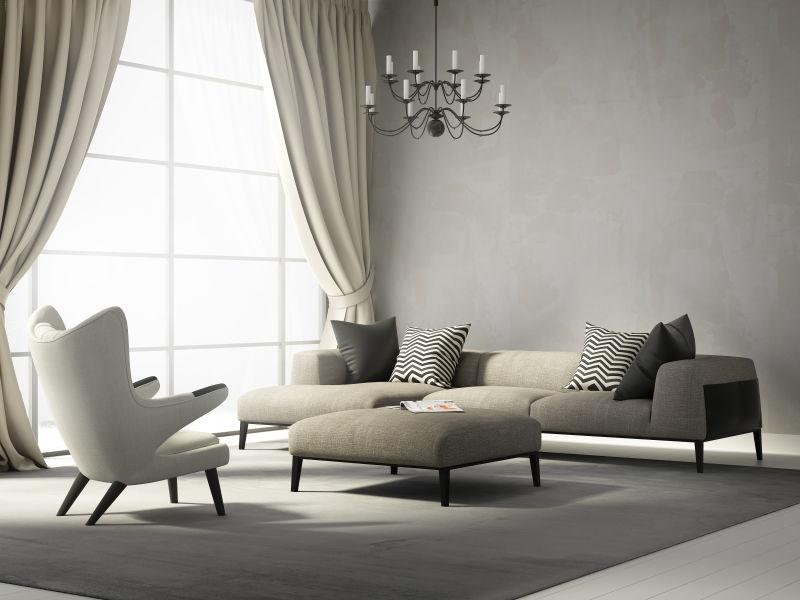 灰色沙发和椅子的灰色主色调的设计