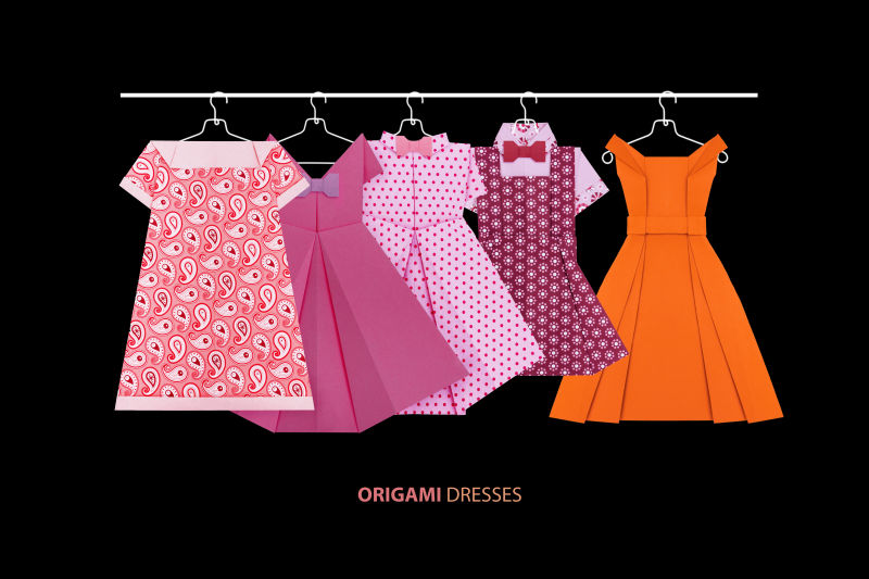 折纸晾衣架上的连衣裙