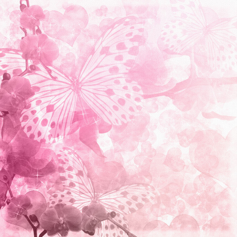 粉色蝴蝶和兰花背景