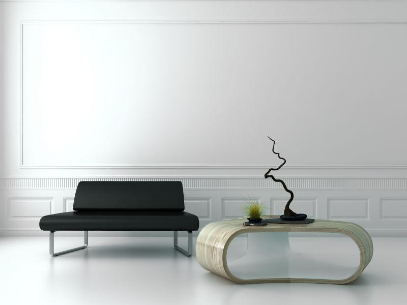 现代木制餐桌黑色沙发