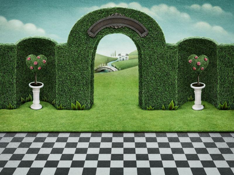 童话绿色拱门和花园