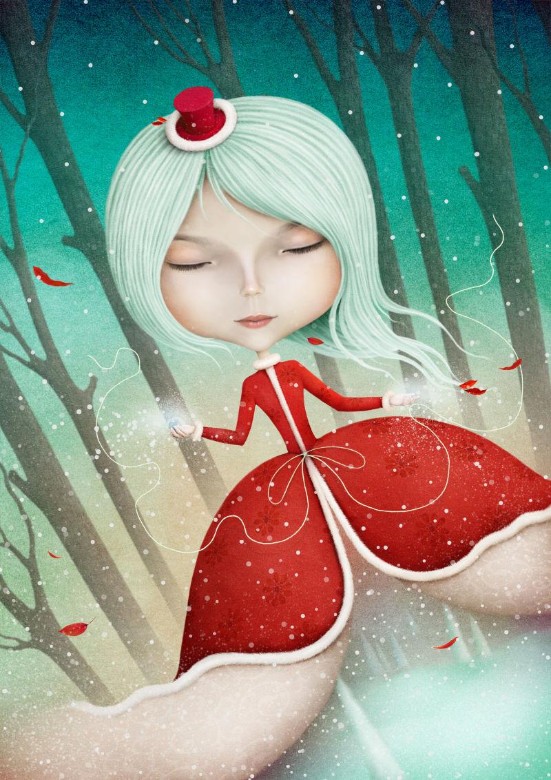 冬季童话里的美丽的雪少女