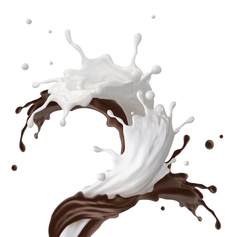白色背景牛奶与巧克力
