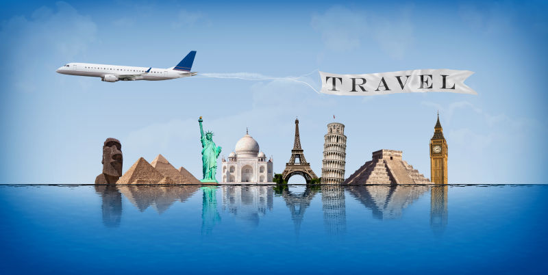 世界旅游和飞机概念
