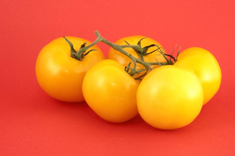 红色背景下的黄色小番茄