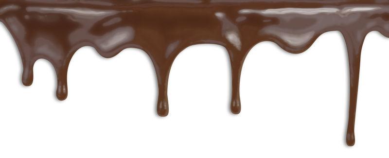 白色背景下向下滴的棕色液体巧克力