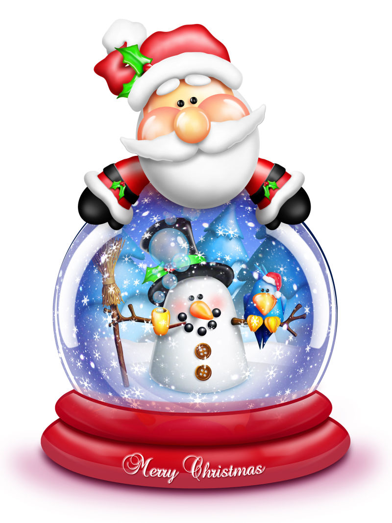 圣诞老趴在雪人水晶球上