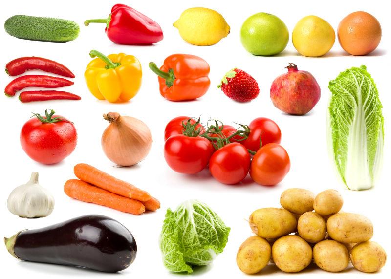 白色背景上的水果和蔬菜