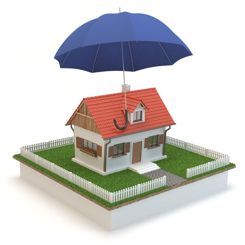 三维房屋和雨伞