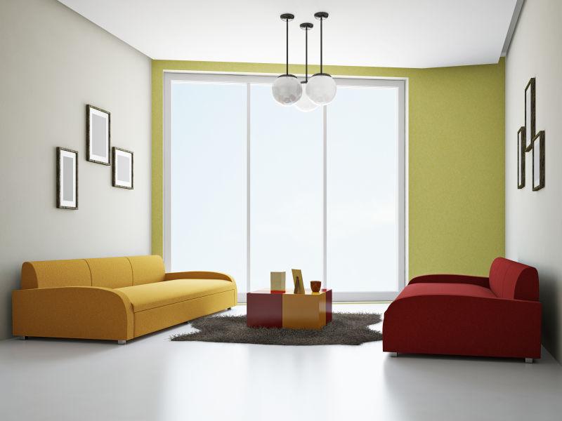 带彩色沙发的客厅