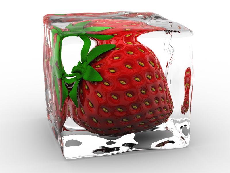 冰块中的草莓