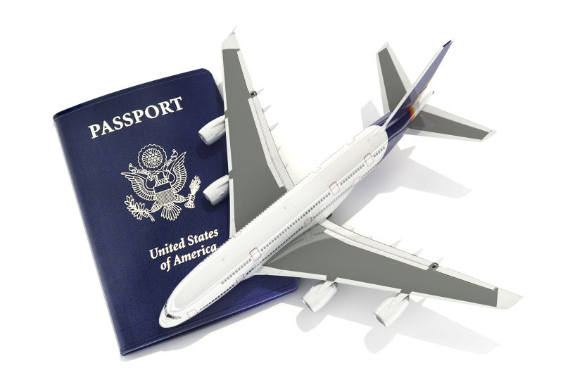 带护照出国旅游的喷气式飞机