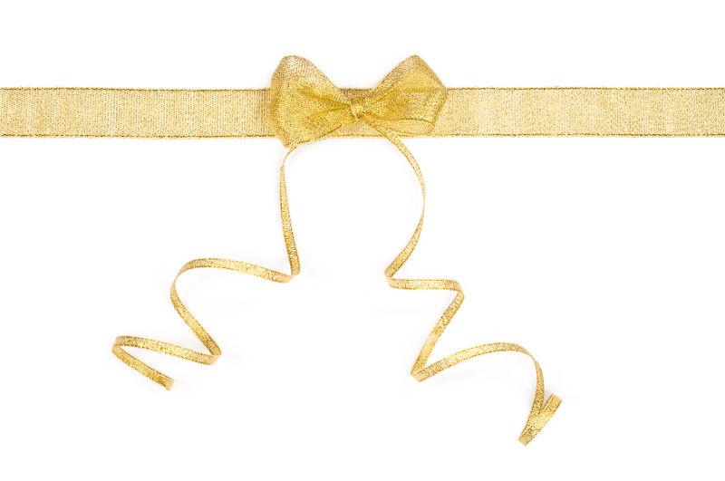 白色背景上的金色缎带和蝴蝶结