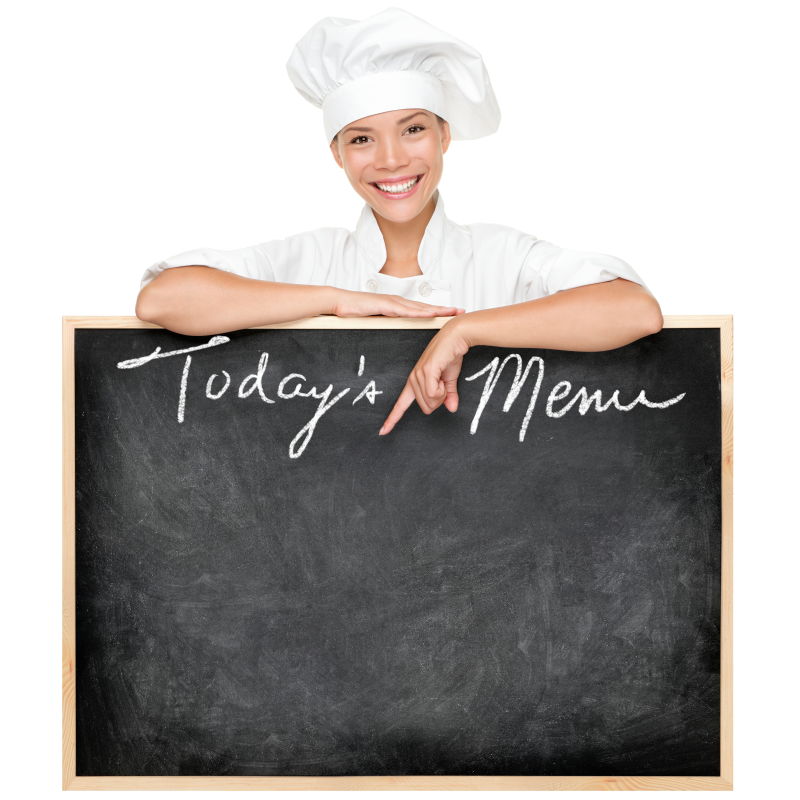 餐厅厨师显示菜单黑板符号写今天的菜单
