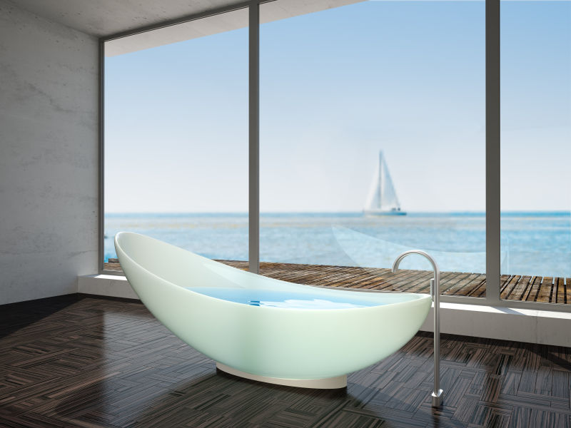 可以看海的豪华浴室浴缸设计