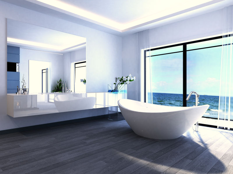 现代豪华浴室里的浴缸设计