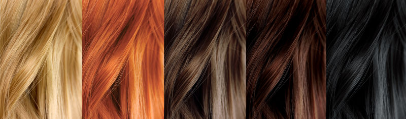 五种颜色的头发拼贴背景