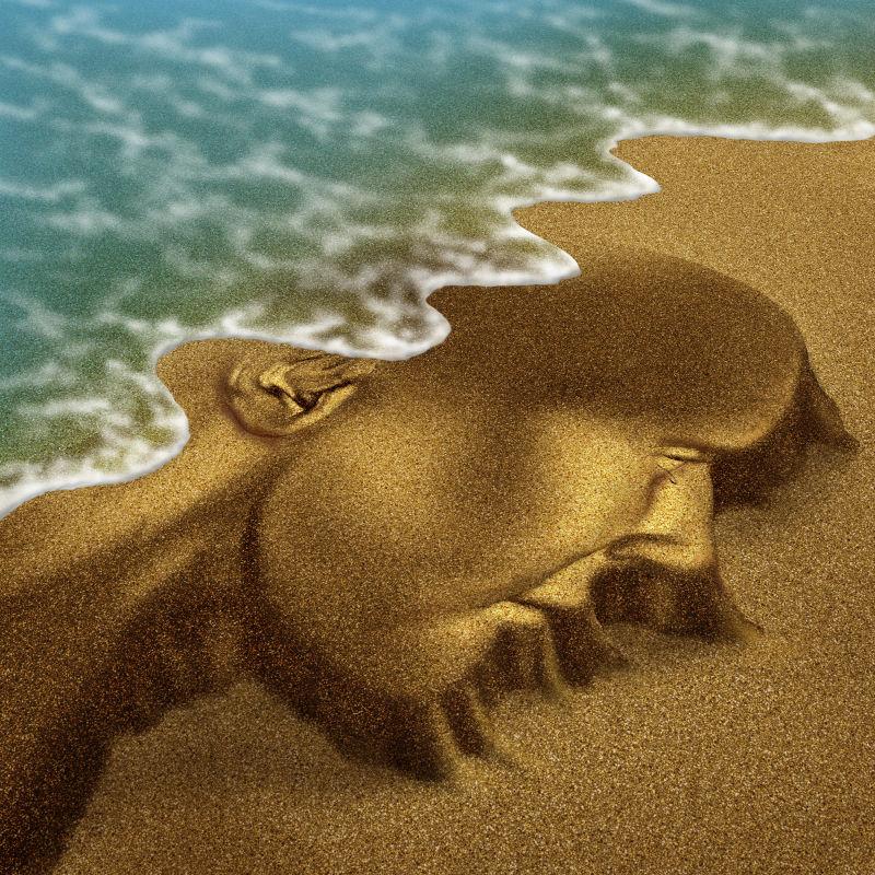 海边沙滩沙子堆积的大脑抽象概念