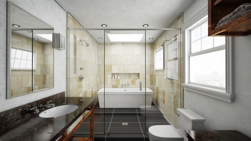现代豪华淋浴和浴缸的浴室