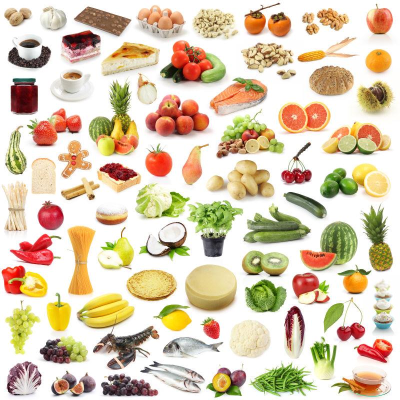 白色背景上的许多品种的蔬菜大集合