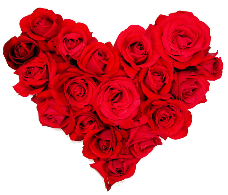玫瑰装饰的浪漫情人节心形背景