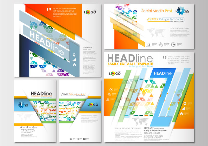 彩色三角形的矢量宣传册封面设计