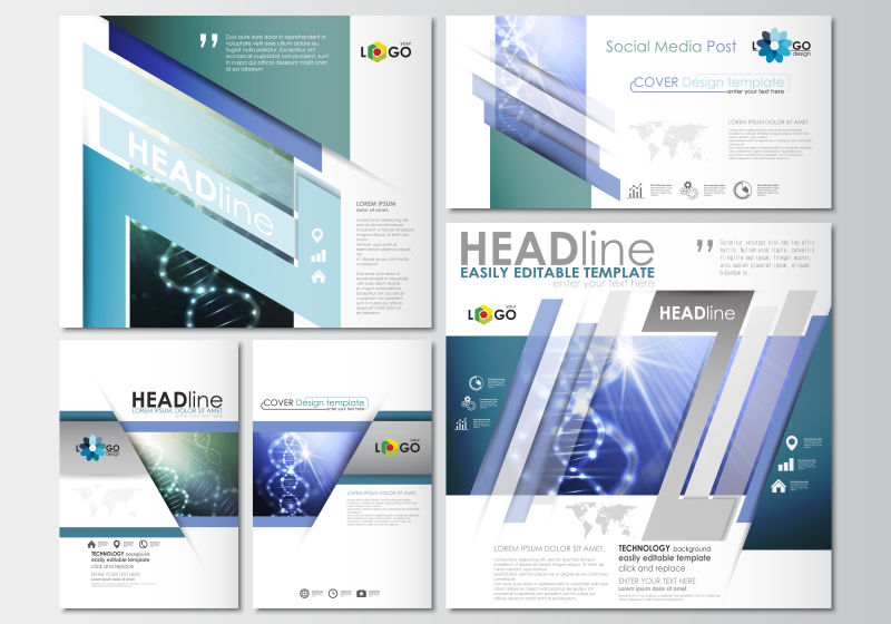 DNA分子结构矢量宣传册封面设计