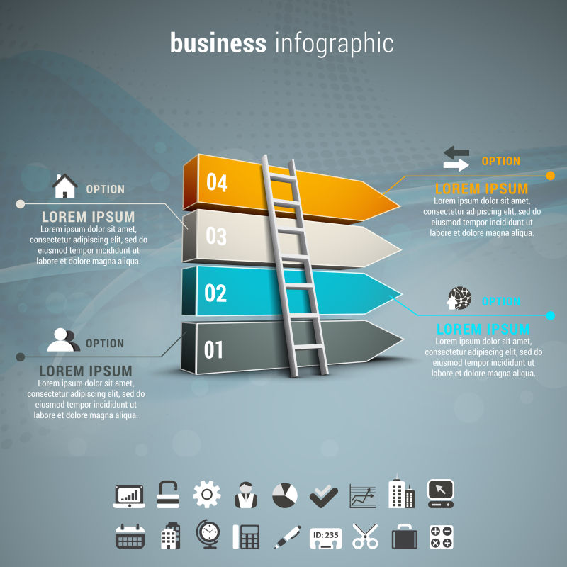 矢量图示的商业信息图表由积木和梯子组成