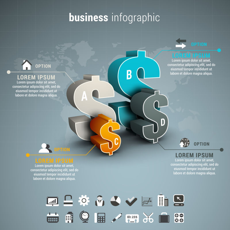 矢量商业图示由美元构成