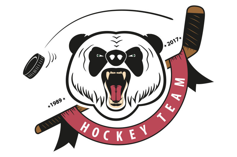 愤怒的熊猫曲棍球队标志矢量图