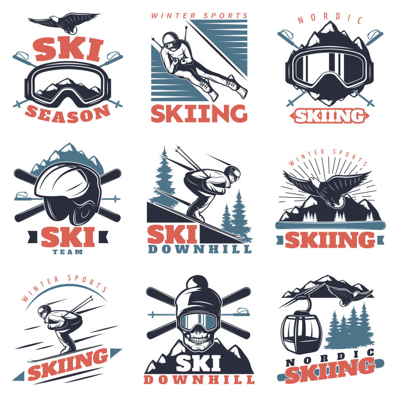 滑雪者符号矢量插图