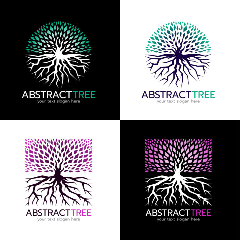 圆形抽象树与方形抽象矢量插图