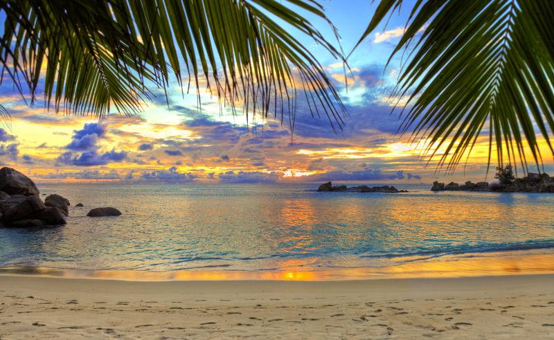 日落热带海滩自然背景