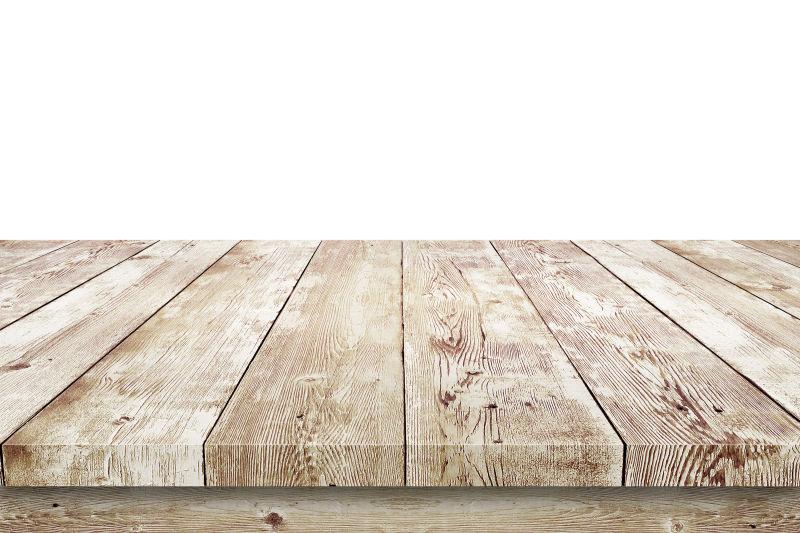 白色背景下的木桌木材