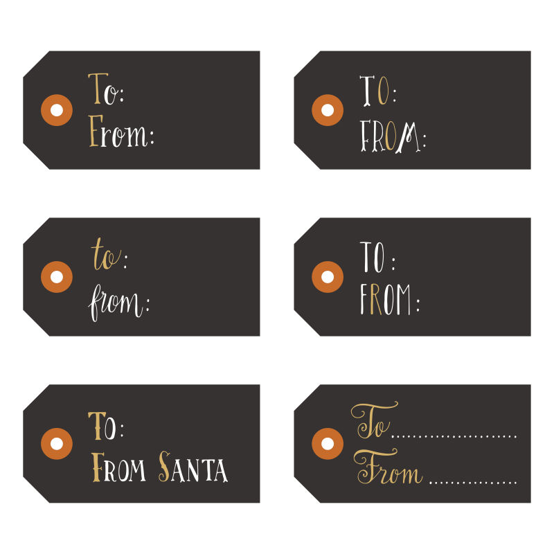 带有姓名的圣诞礼物标签矢量图