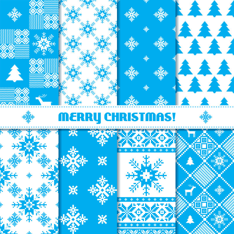蓝色和白色针织圣诞无缝矢量图