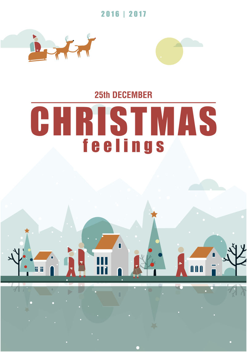 创意可爱村庄元素的矢量圣诞节海报设计